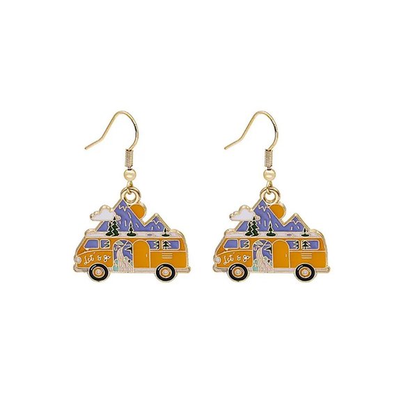 Let's Go Car Camping RV Vanlife Roadtrip Nomad Travel Dangle Earrings NEW - Picture 5 of 5